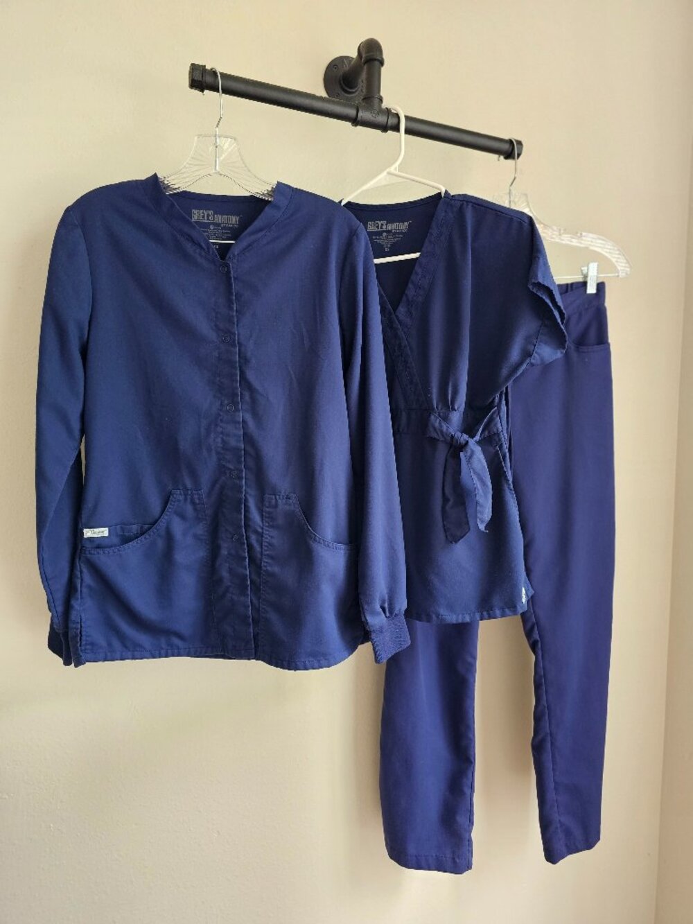 Grey's Anatomy Navy Blue Scrub Jacket Scrub Top Scrub Pant Bundle Set XS